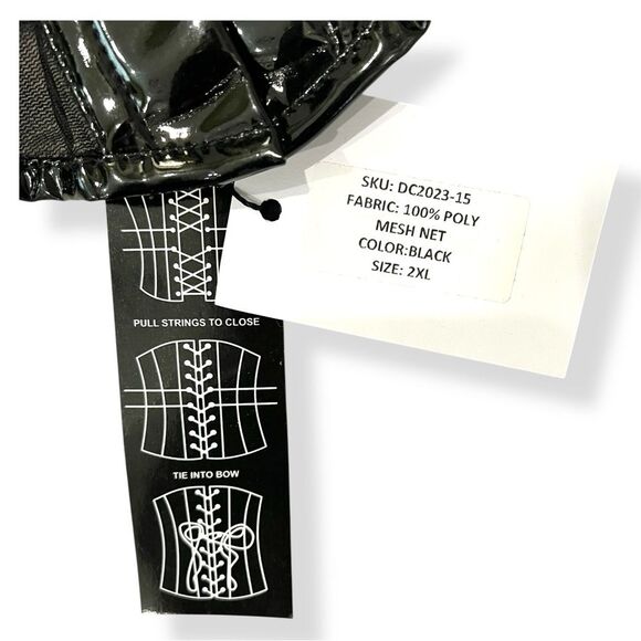 Daisy Corsets Black Corset Mesh Patent Steel Boned Laced Back Busk Front 2XL NWT - Picture 4 of 10